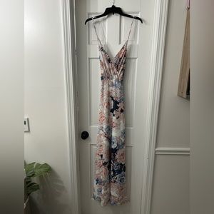 yumi kim floral maxi dress with slit and crossback straps